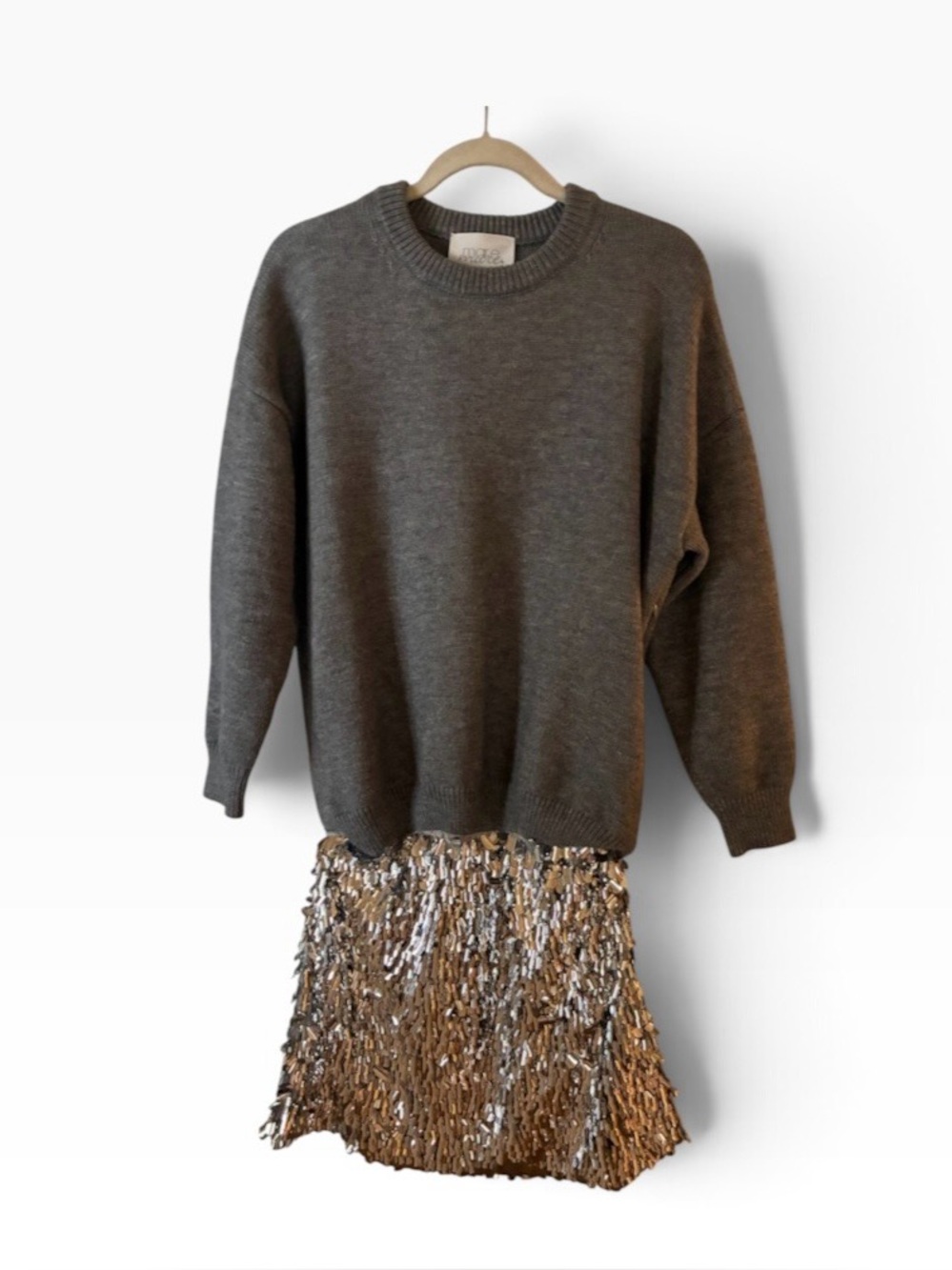 Anthropologie Mare Mare Long-Sleeve Knit Sequin Twofer Mini Dress Sz XS